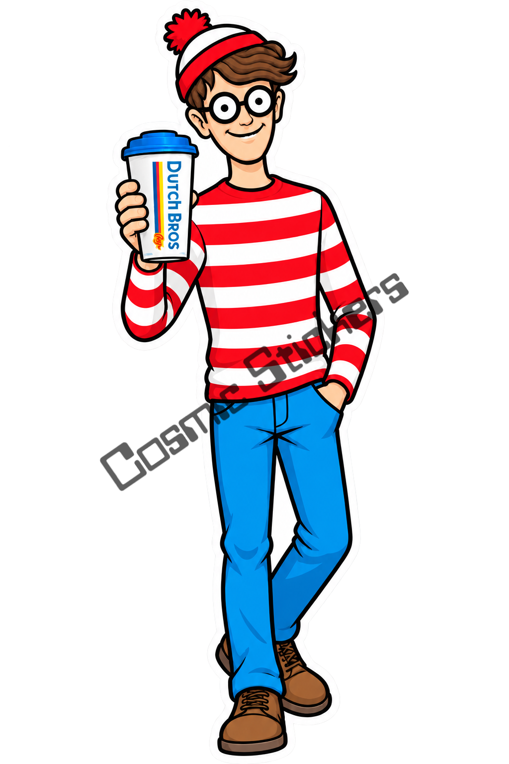 Fan-made Where's Waldo hot coffee vinyl sticker by Cosmic Stickers
