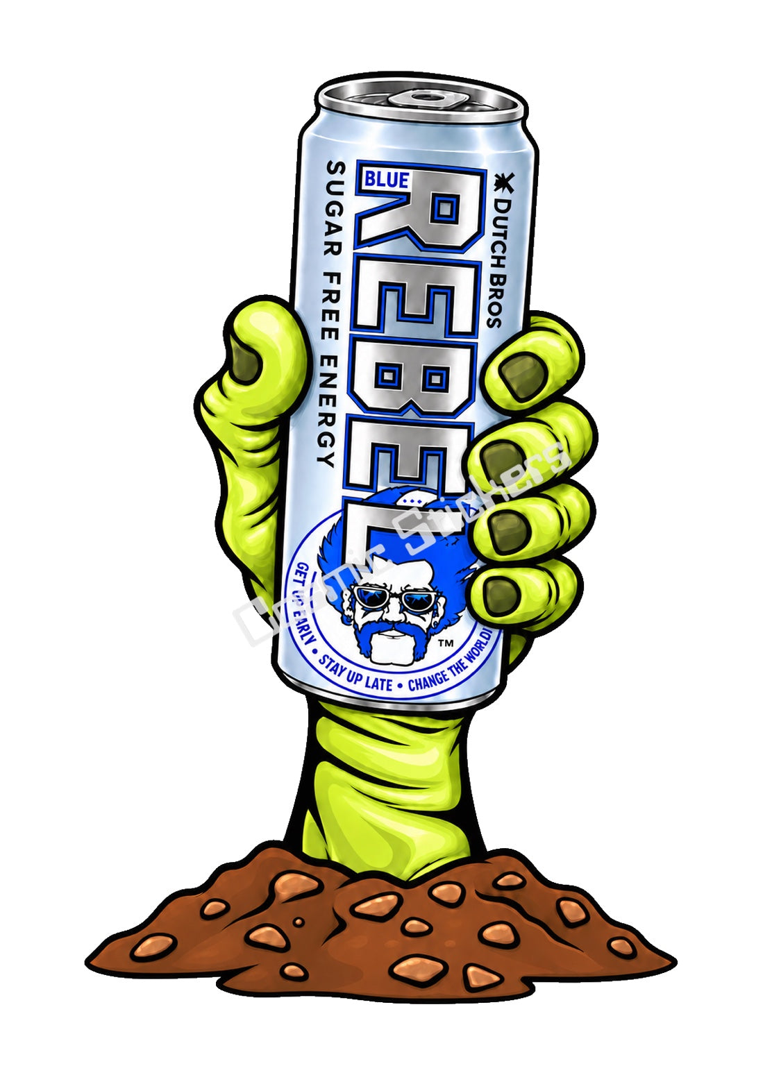 Fan-Made Dutch Bros Zombie Hand - Sugar Free Rebel Can Sticker