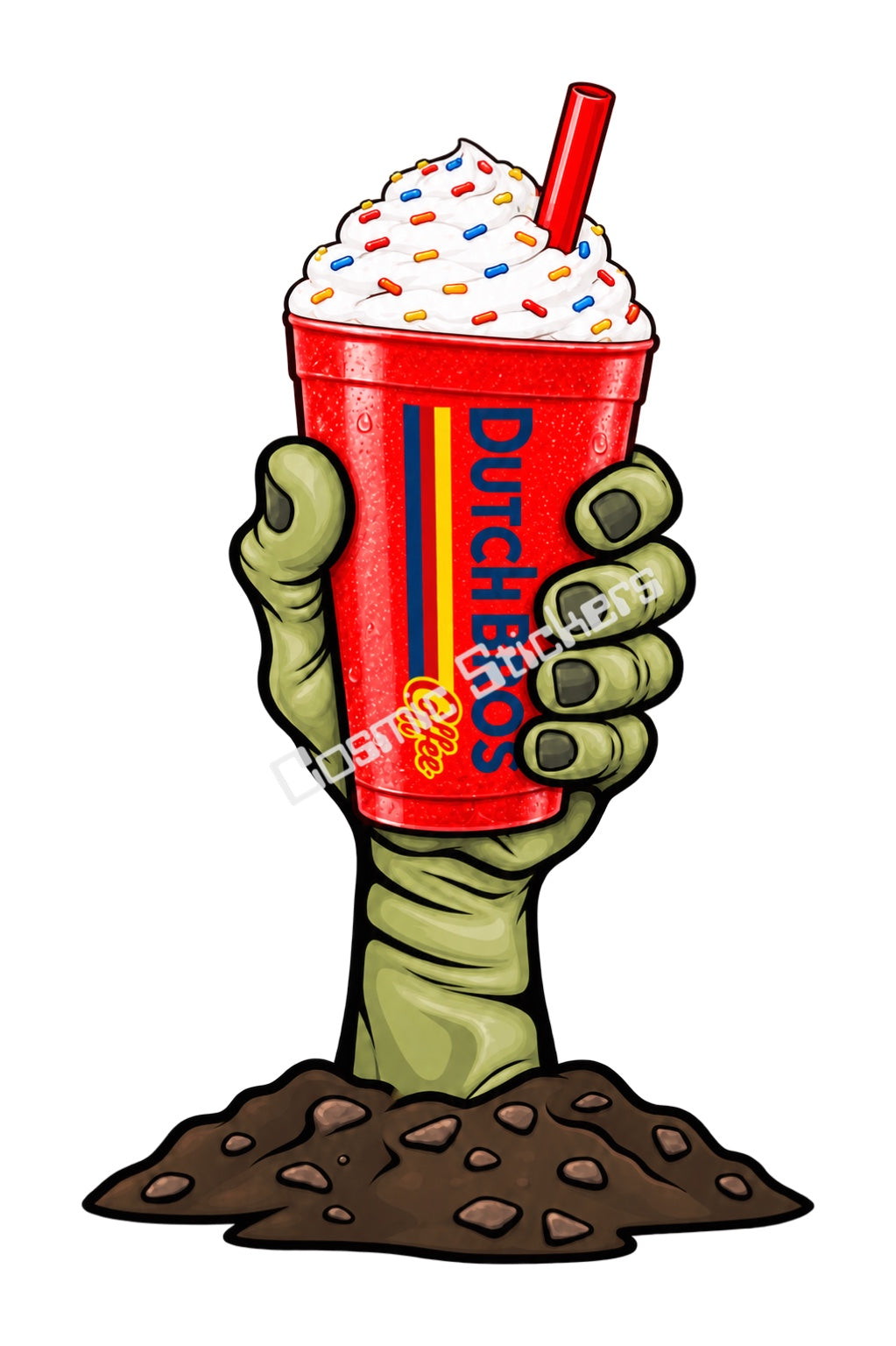 Fan-Made Dutch Bros Zombie Hand - Red Cup with Whipped Cream Sticker