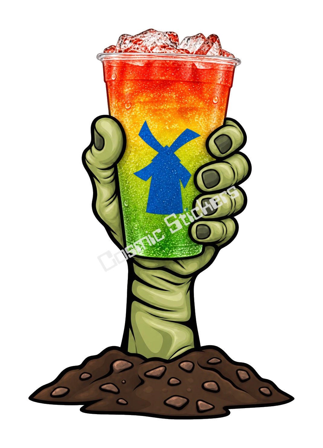 Fan-Made Dutch Bros Zombie Hand - Rainbow Iced Drink Sticker