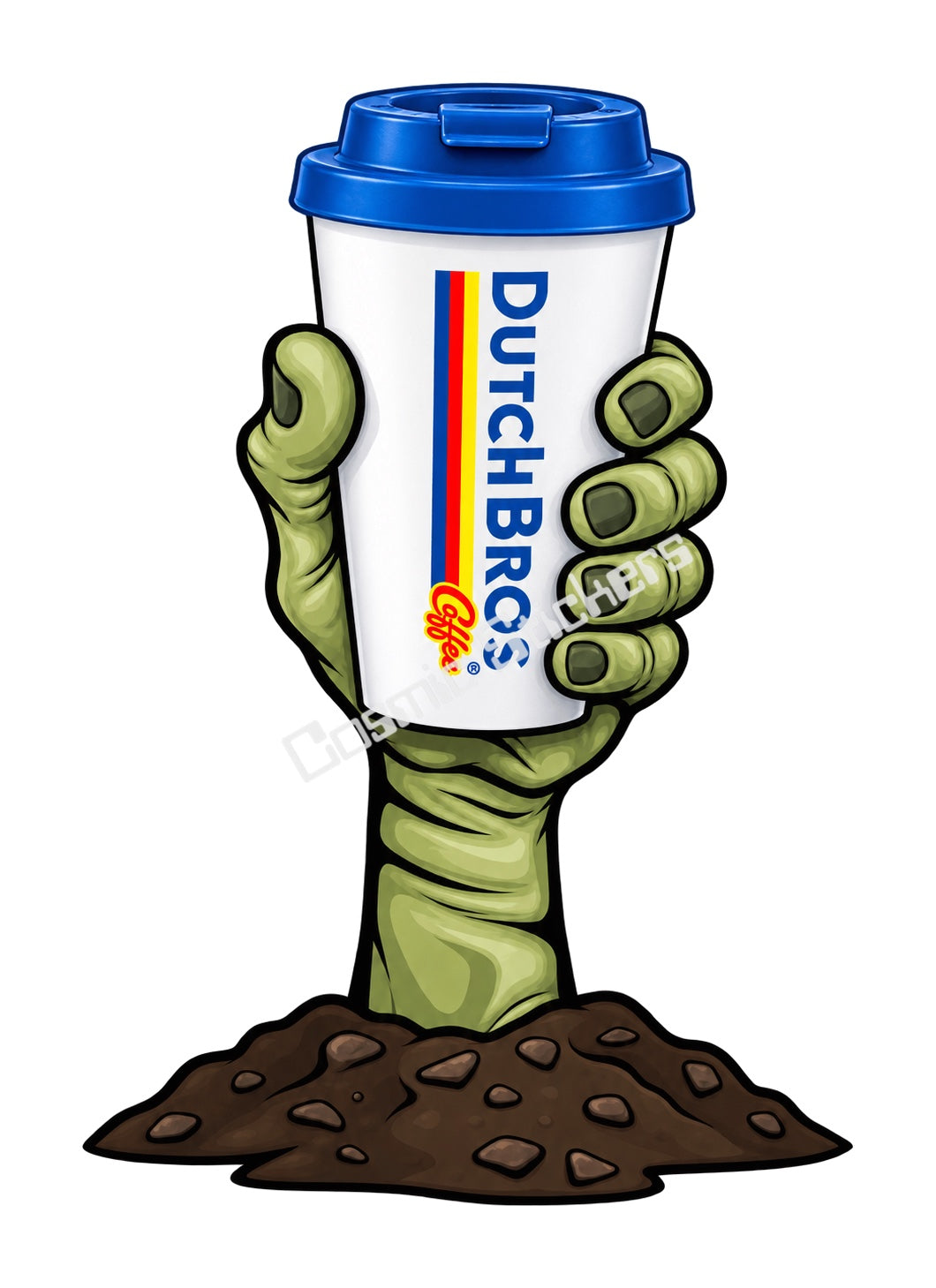 Fan-Made Dutch Bros Zombie Hand - Classic Hot Coffee Sticker