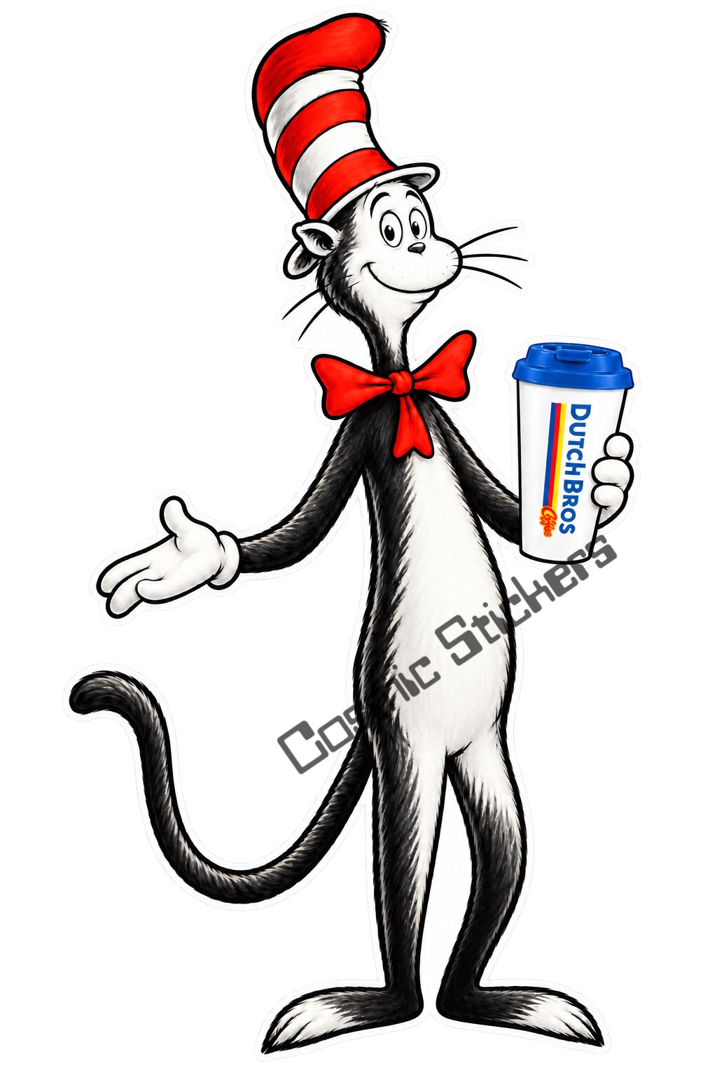Fan Made Cat in the Hat Dutch Bros Hot Coffee Sticker watermarked