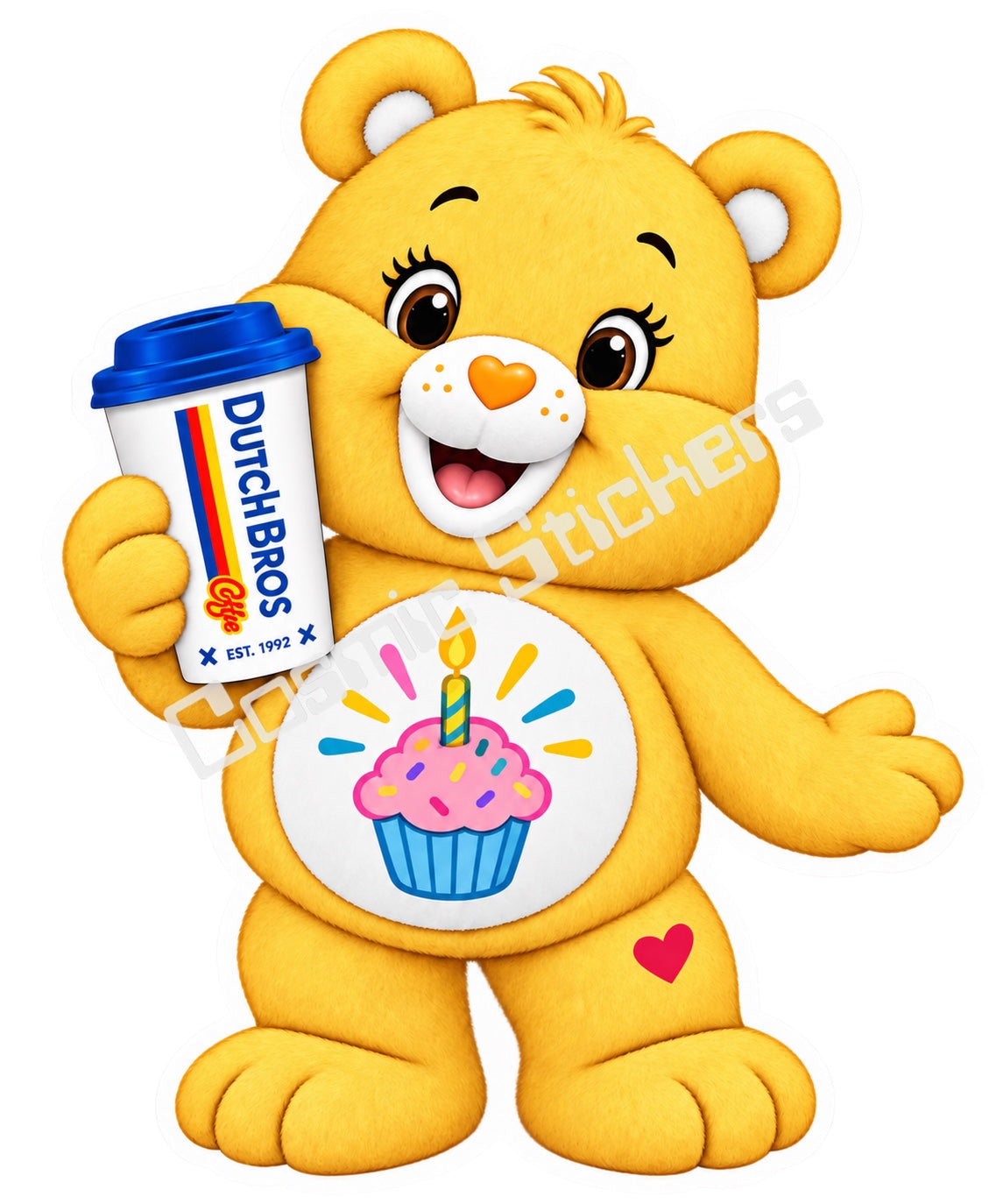 Fan-made Birthday Bear hot coffee vinyl sticker from Caffeinated Classics