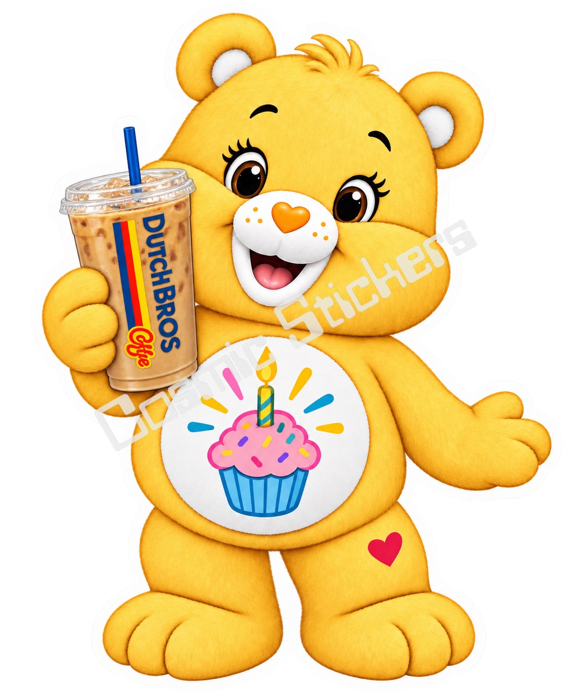 Fan-made Birthday Bear iced coffee vinyl sticker from Caffeinated Classics