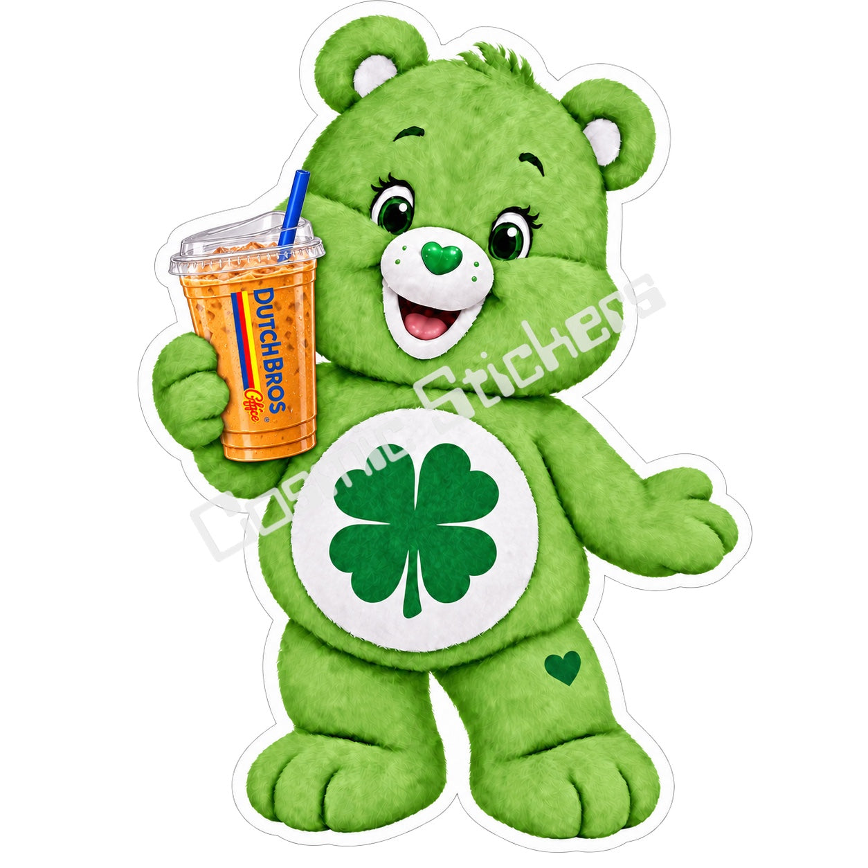 Fan-made Good Luck Bear iced coffee vinyl sticker from Caffeinated Classics
