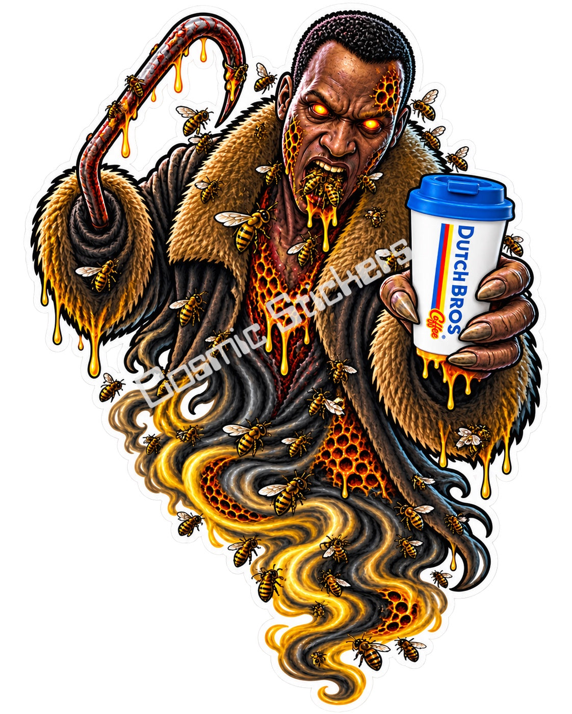 Fan-made bee swarm hookman ghost with hot coffee sticker artwork by Cosmic Stickers