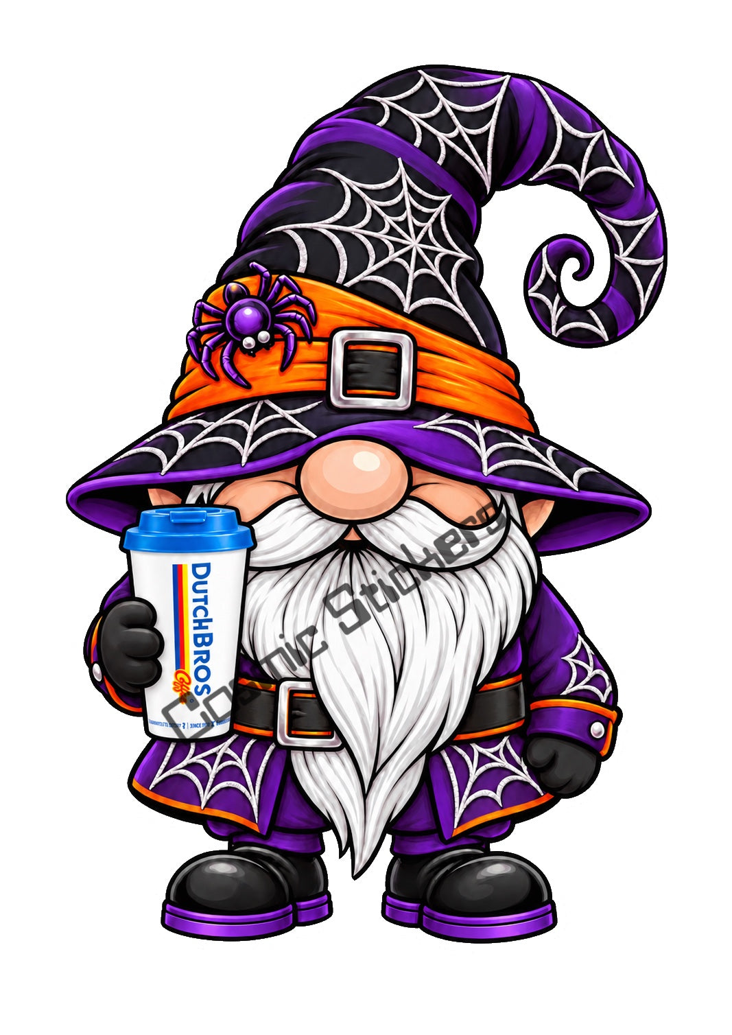 Fan Made Dutch Bros Spiderweb Coffee Gnome Sticker watermarked