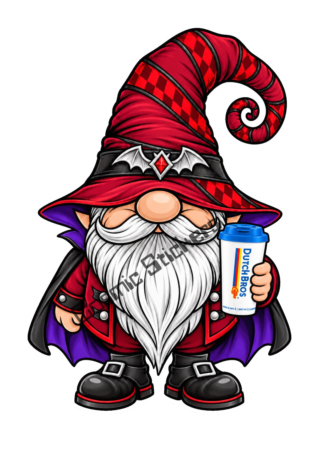 Fan Made Dutch Bros Crimson Vampire Coffee Gnome Sticker watermarked