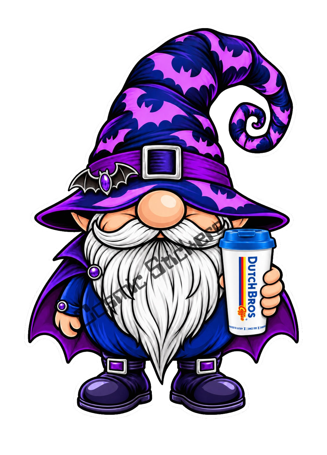 Fan Made Dutch Bros Midnight Bat Coffee Gnome Sticker watermarked