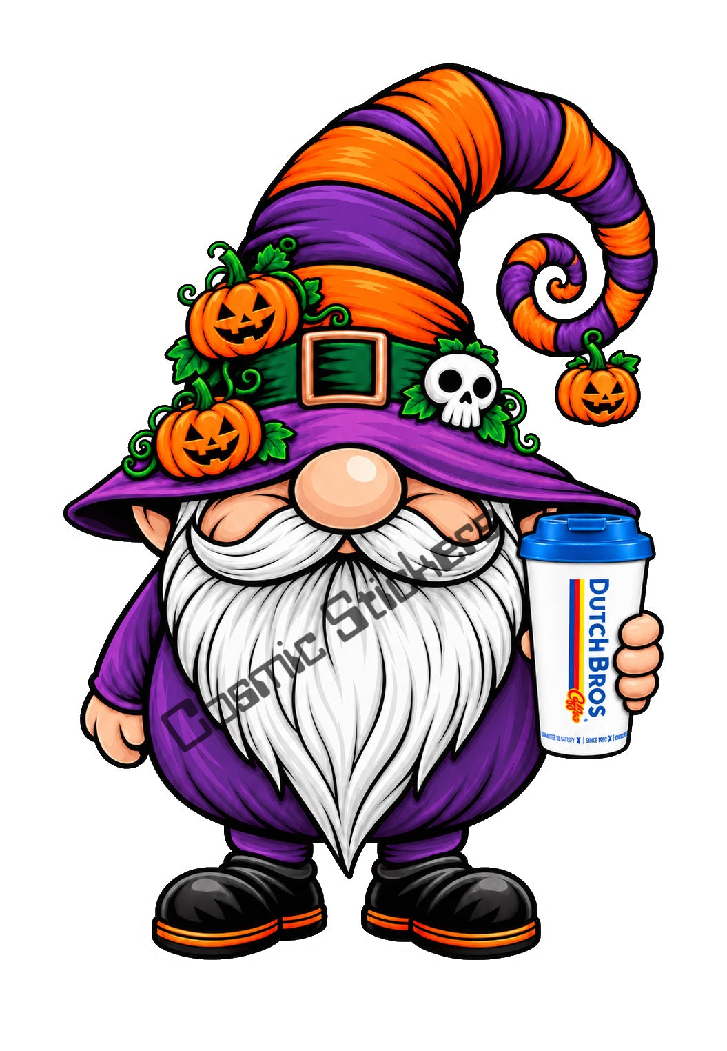 Fan Made Dutch Bros Pumpkin Patch Coffee Gnome Sticker watermarked
