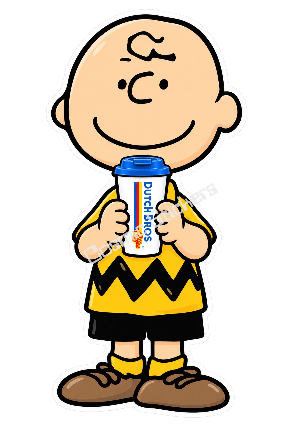 Charlie Brown Hot Coffee sticker with Cosmic Stickers watermark