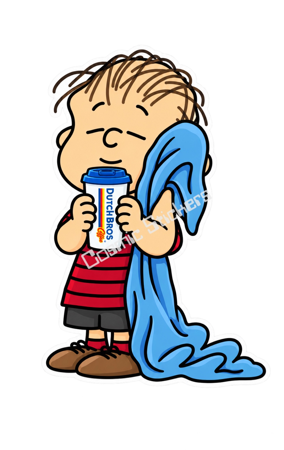 Linus Blanket Hot Coffee sticker with Cosmic Stickers watermark