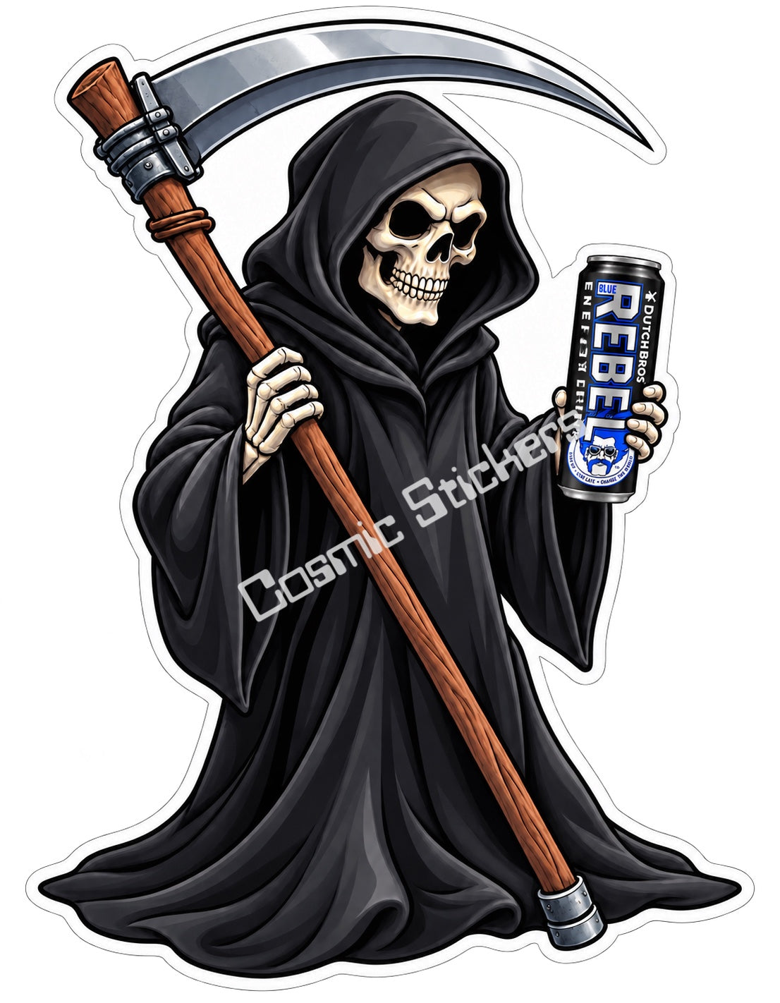 Fan Made Dutch Bros Grim Reaper Rebel Can Sticker