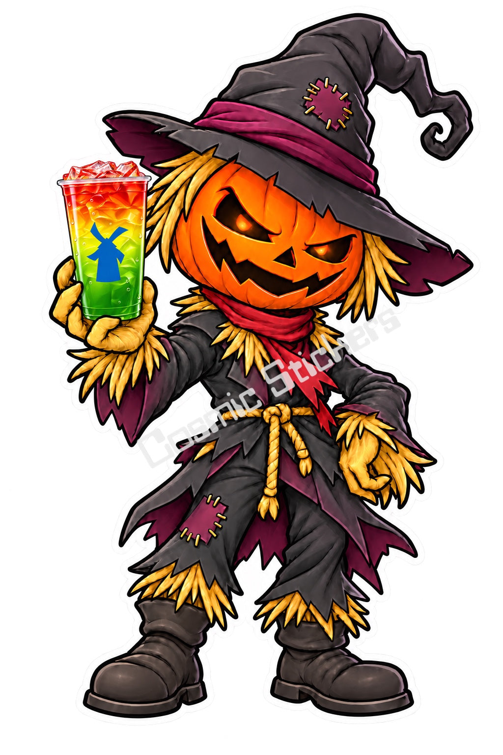Fan Made Dutch Bros Pumpkin Scarecrow Rainbow Drink Sticker
