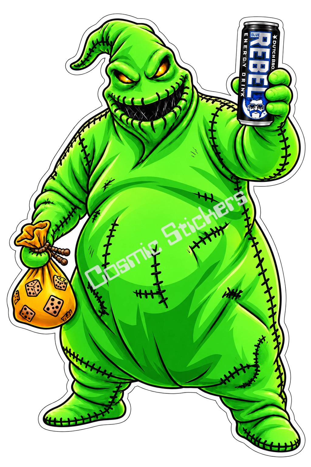 Fan Made Dutch Bros Green Oogie Boogie Rebel Can Sticker