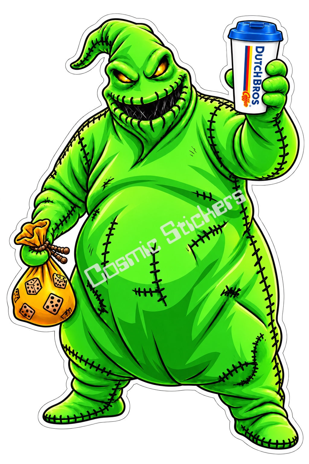 Fan Made Dutch Bros Green Oogie Boogie Hot Coffee Sticker