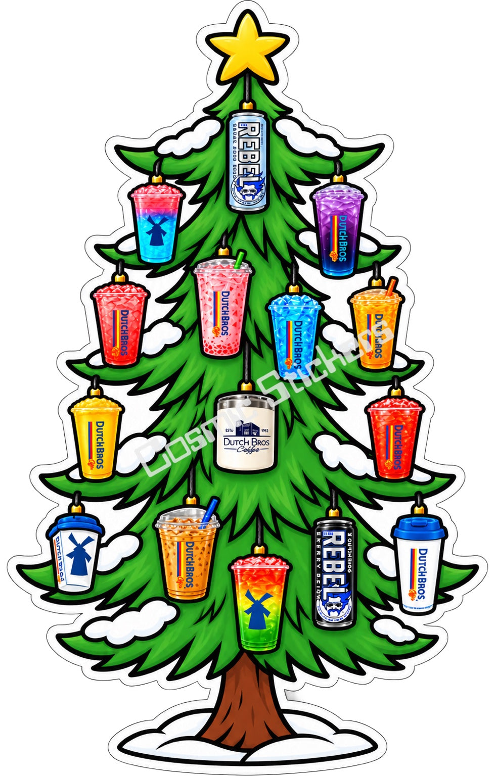 Fan Made Dutch Bros Christmas Tree Drink Ornaments Upright Sticker