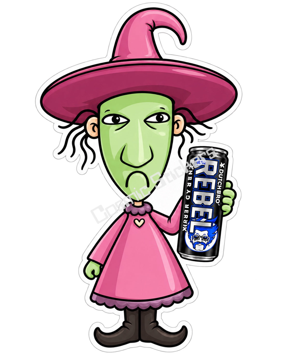 Fan Made Dutch Bros Shock Pink Witch Rebel Can Sticker