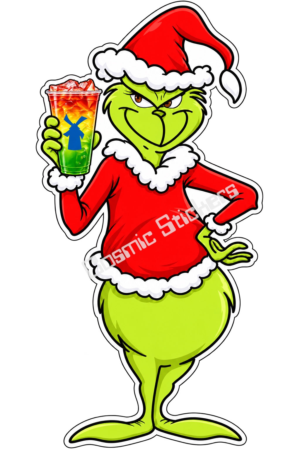Fan Made Dutch Bros Grinch Santa Rainbow Drink Sticker