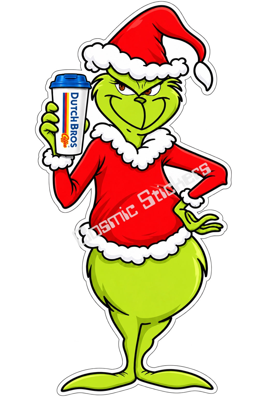 Fan Made Dutch Bros Grinch Santa Hot Coffee Sticker