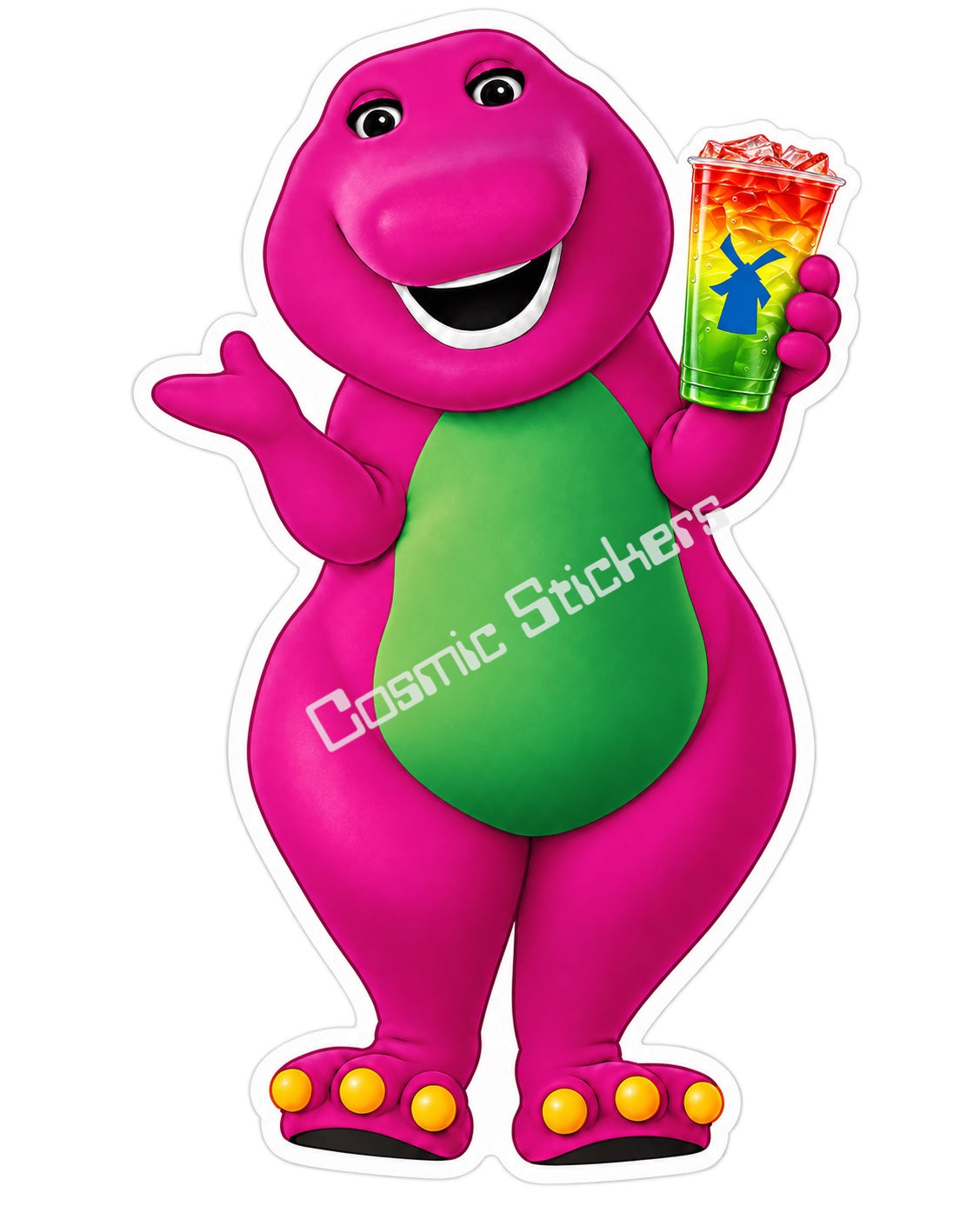Fan Made Dutch Bros Barney Rainbow Drink Sticker