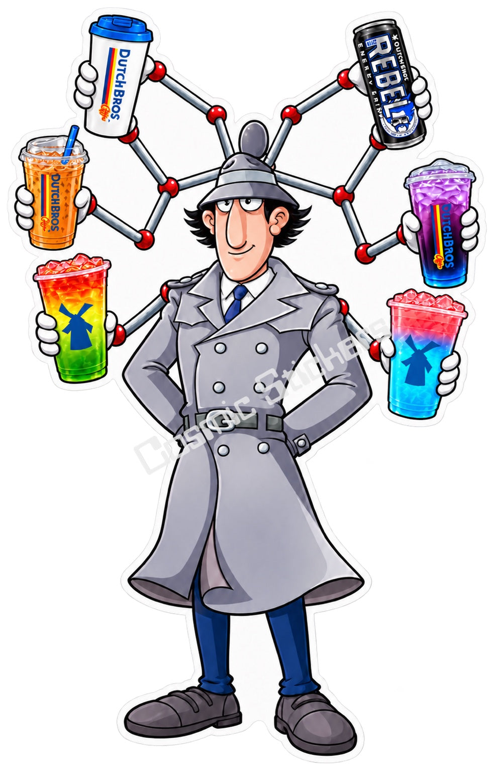 Fan Made Dutch Bros Inspector Gadget Six Drinks Sticker