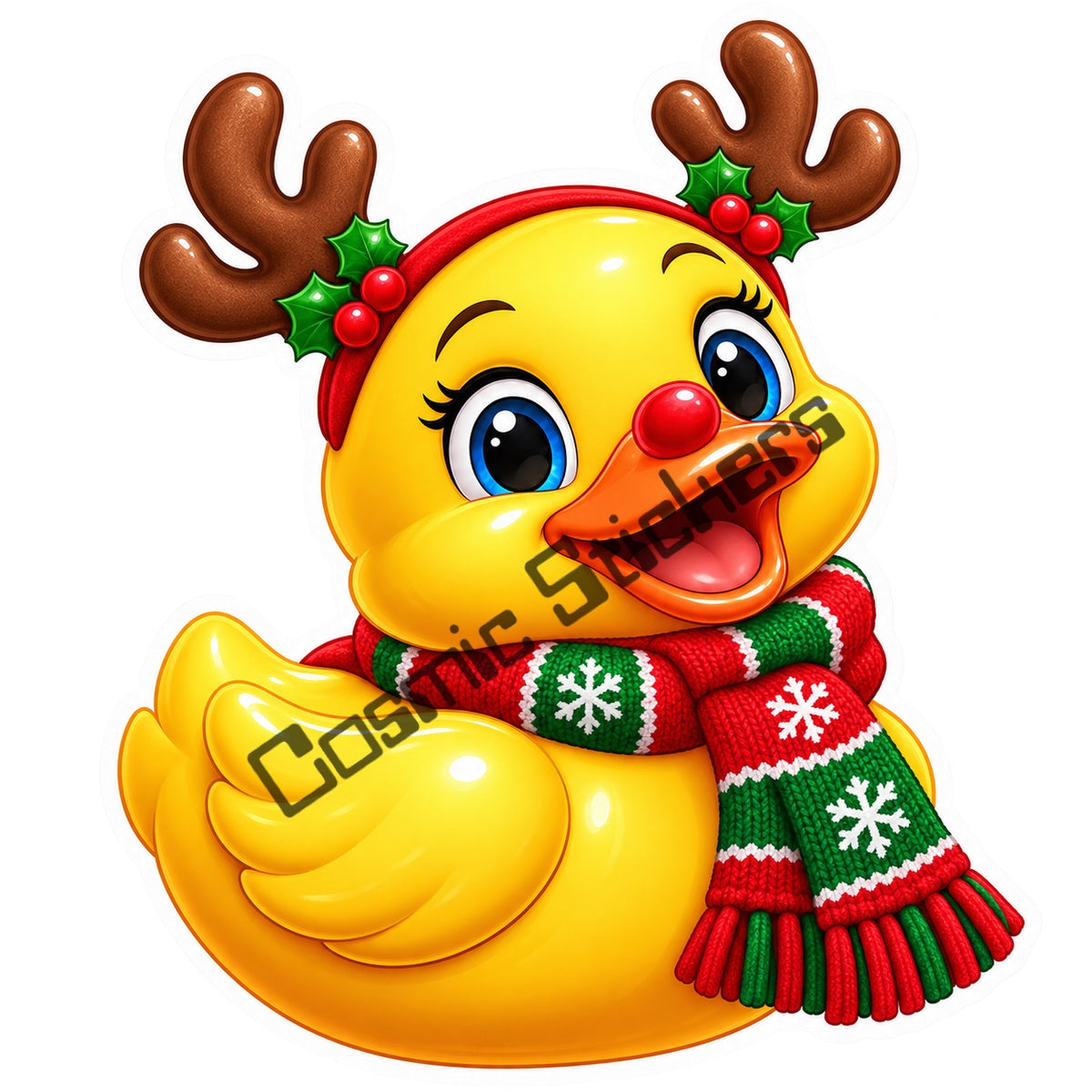 Fan Made Reindeer Red Nose Christmas Rubber Duck Sticker with Cosmic Stickers watermark