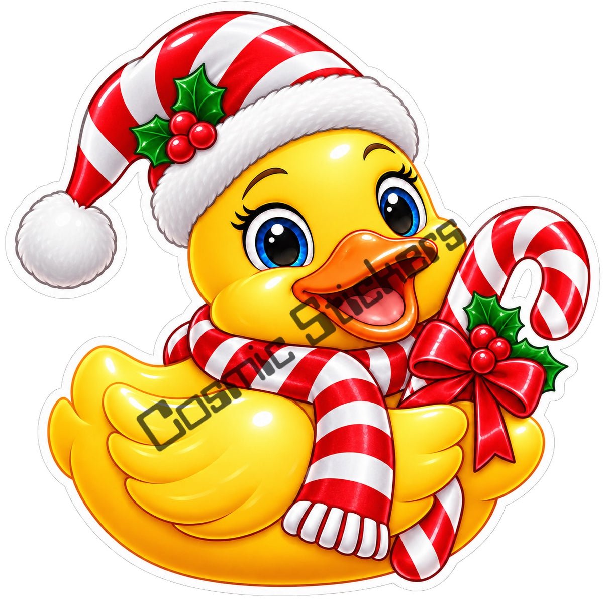 Fan Made Candy Cane Christmas Rubber Duck Sticker with Cosmic Stickers watermark