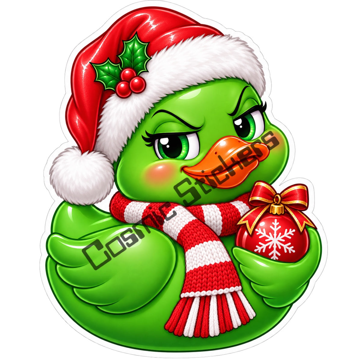 Fan Made Grinch Inspired Christmas Rubber Duck Sticker with Cosmic Stickers watermark