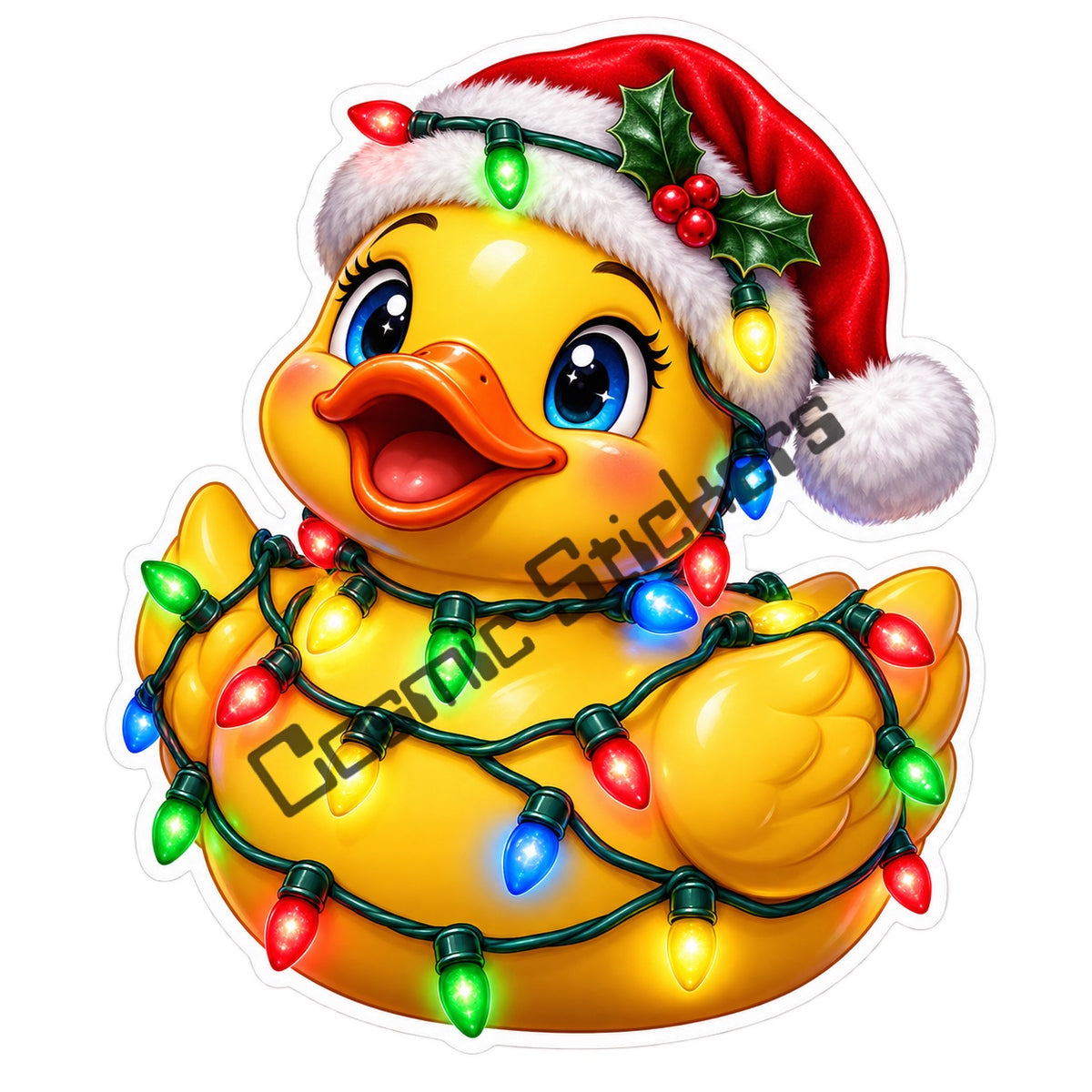 Fan Made Christmas Lights Rubber Duck Sticker with Cosmic Stickers watermark