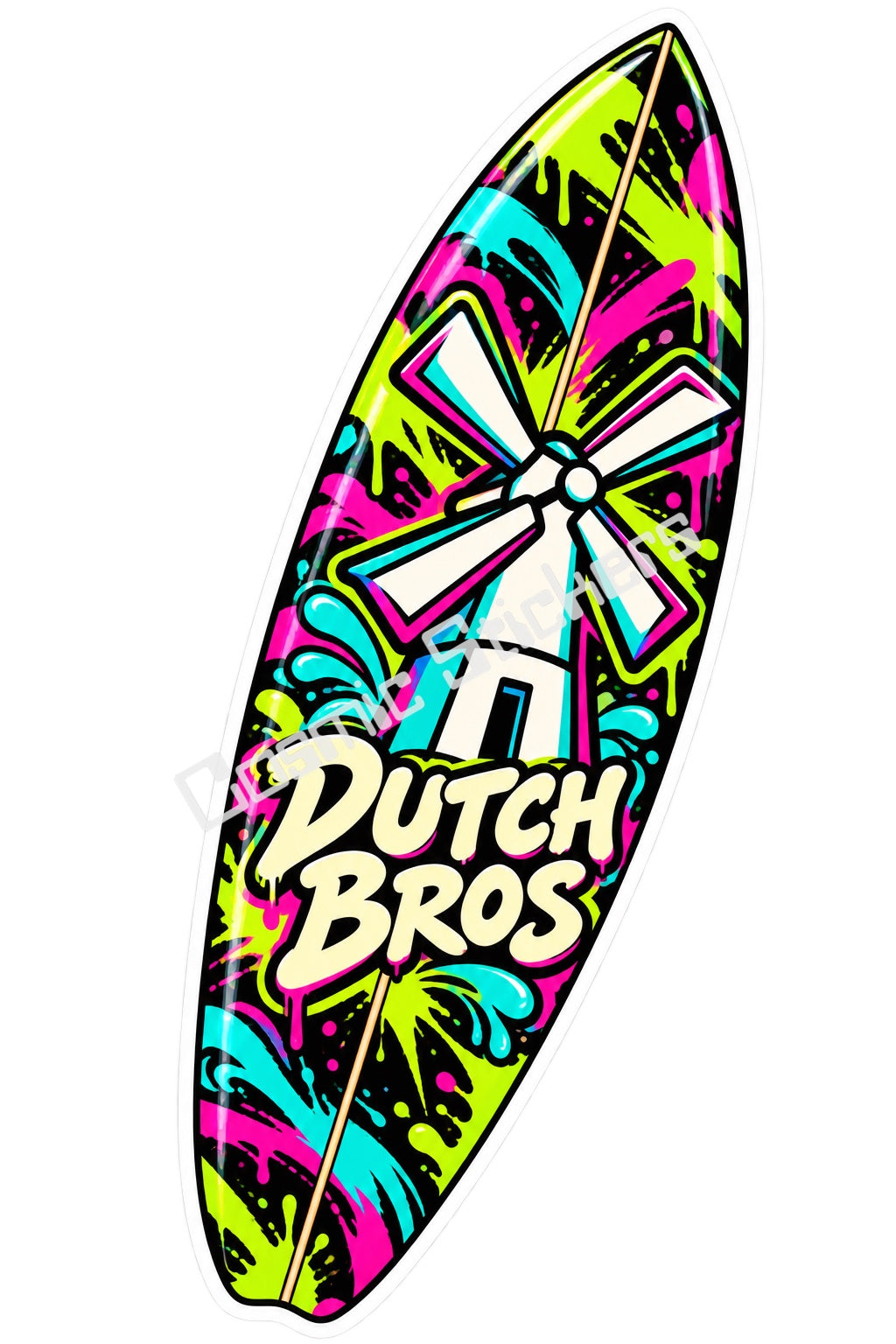 Fan Made Dutch Bros Neon Graffiti Windmill Surfboard Sticker