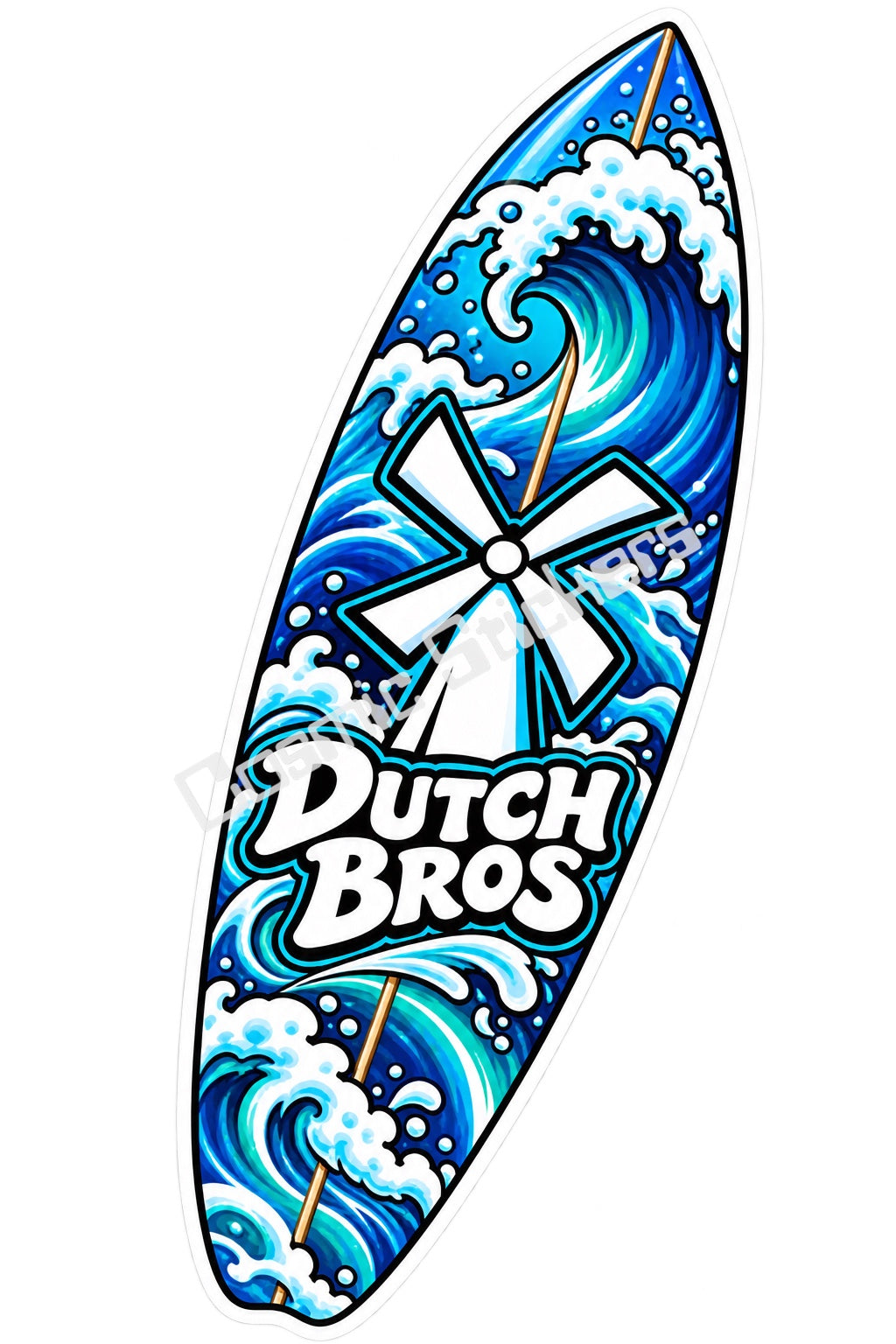 Fan Made Dutch Bros Ocean Wave Windmill Surfboard Sticker