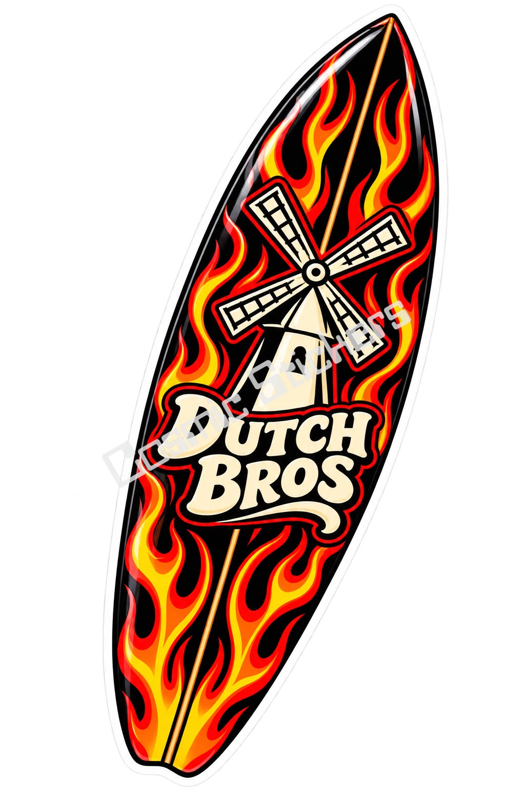 Fan Made Dutch Bros Flames Windmill Surfboard Sticker