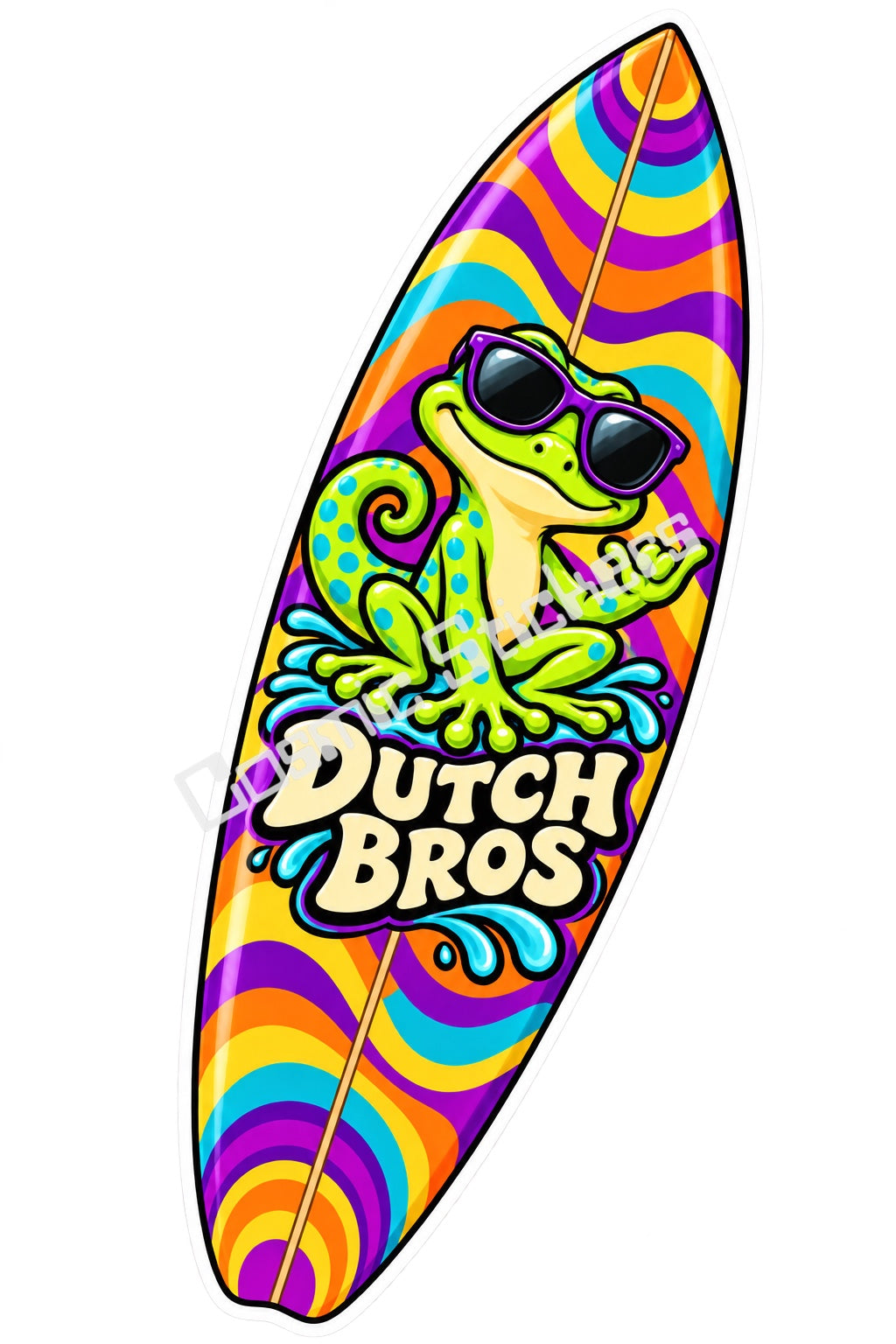 Fan Made Dutch Bros Rainbow Gecko Surfboard Sticker