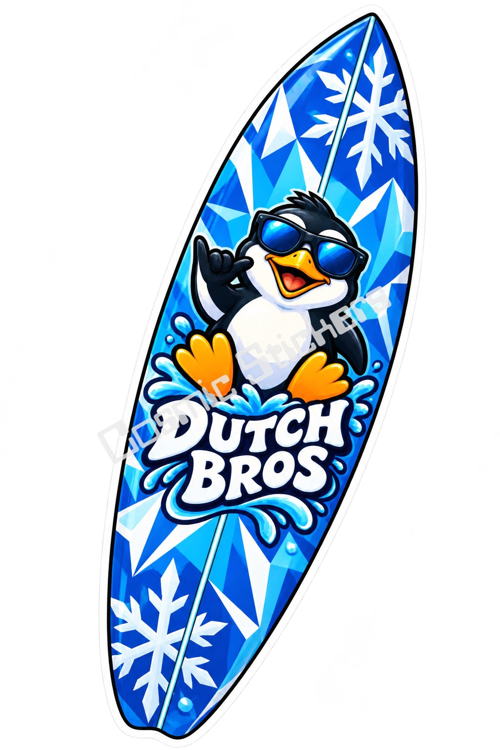 Fan Made Dutch Bros Ice Penguin Surfboard Sticker