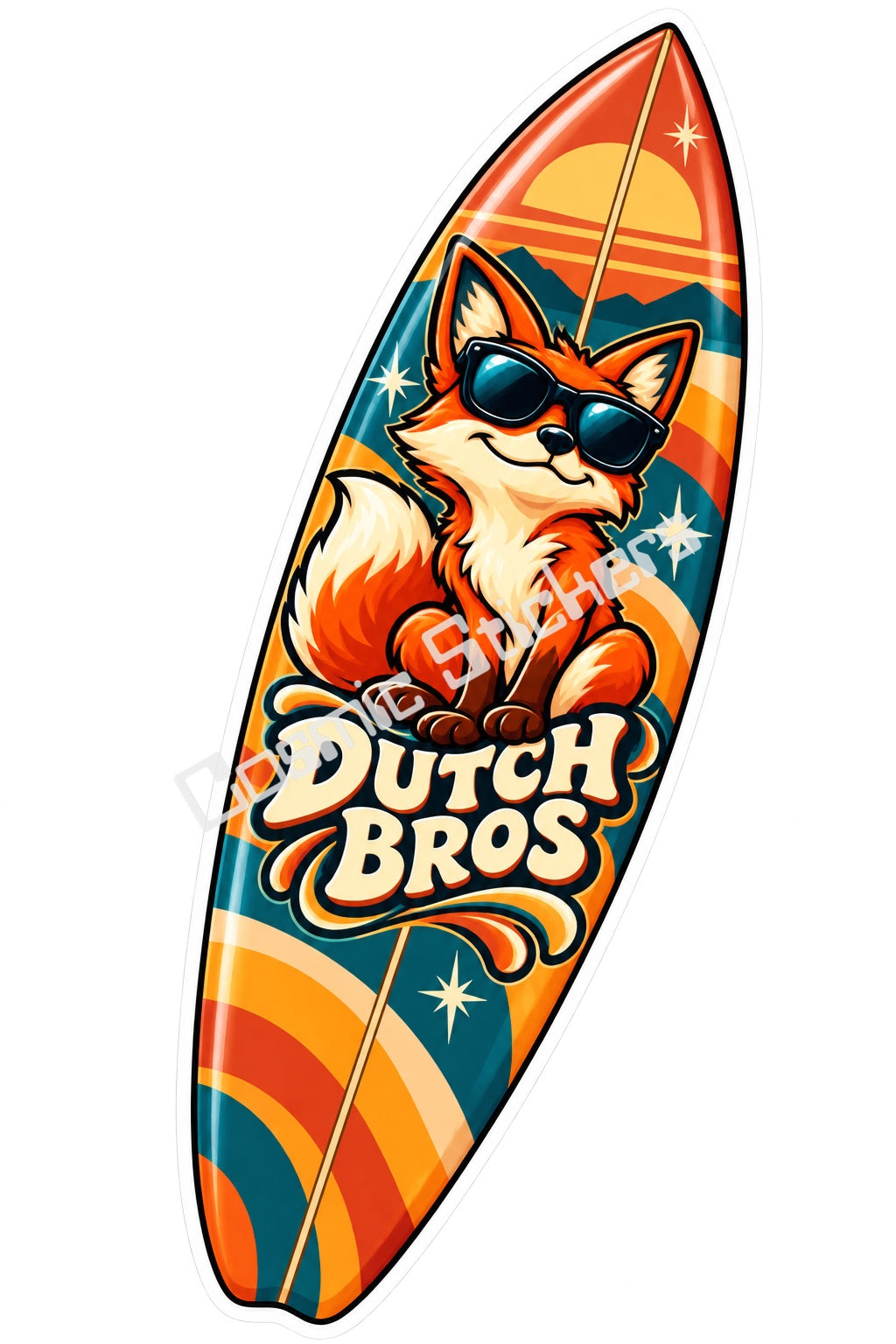 Fan Made Dutch Bros Sunset Fox Surfboard Sticker