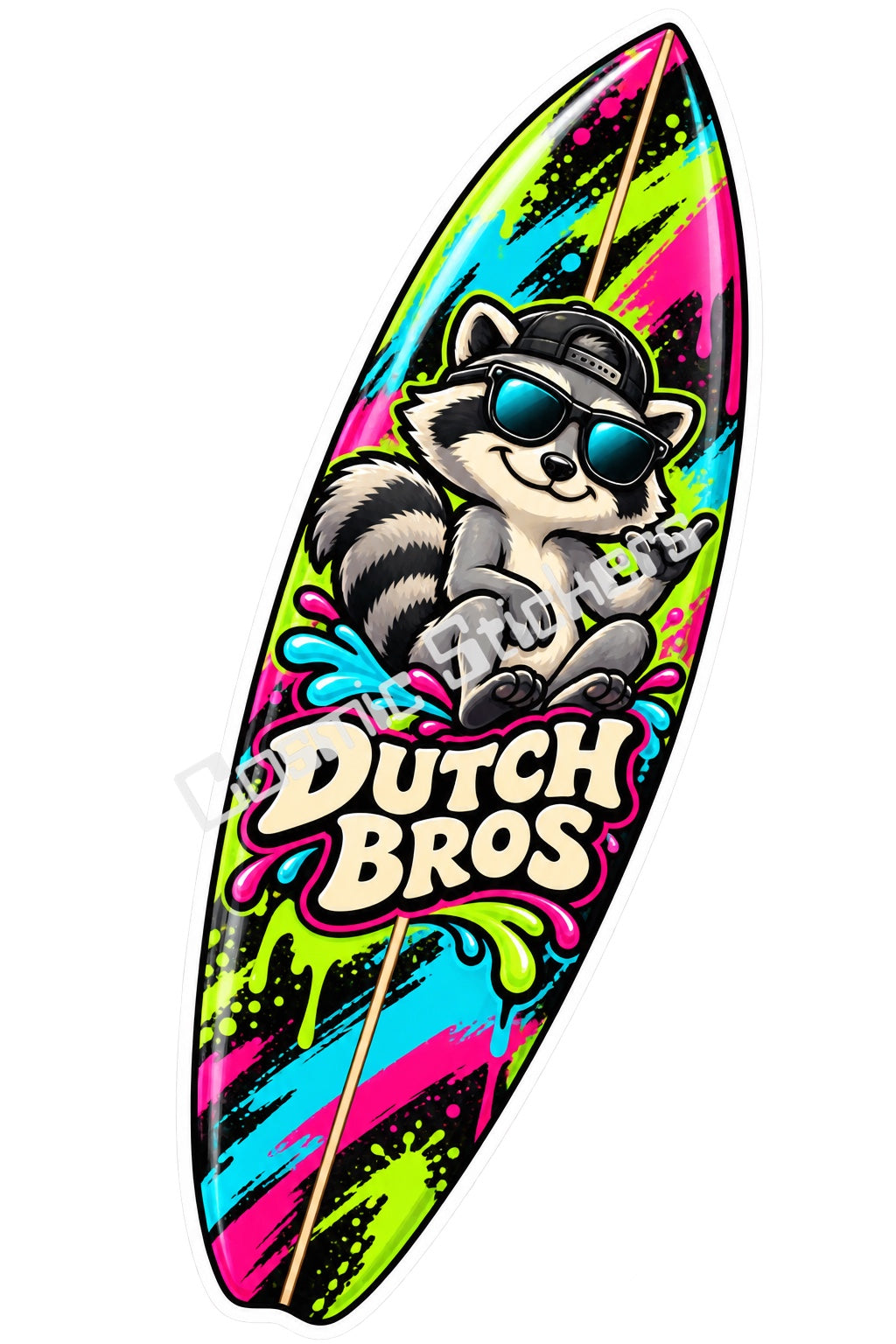 Fan Made Dutch Bros Graffiti Raccoon Surfboard Sticker