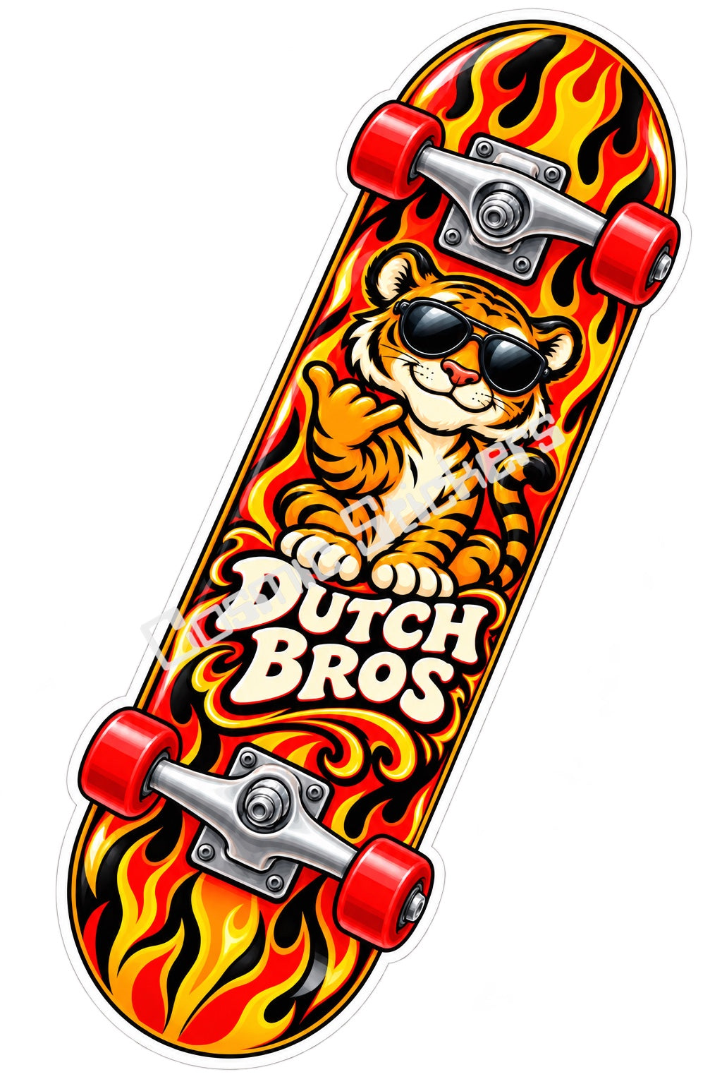 Fan Made Dutch Bros Flame Tiger Skateboard Sticker