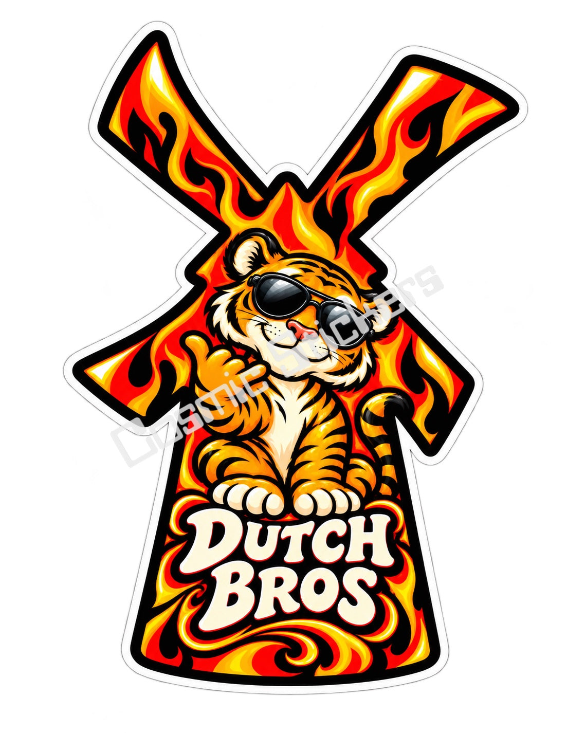 Fan Made Dutch Bros Flame Tiger Windmill Sticker