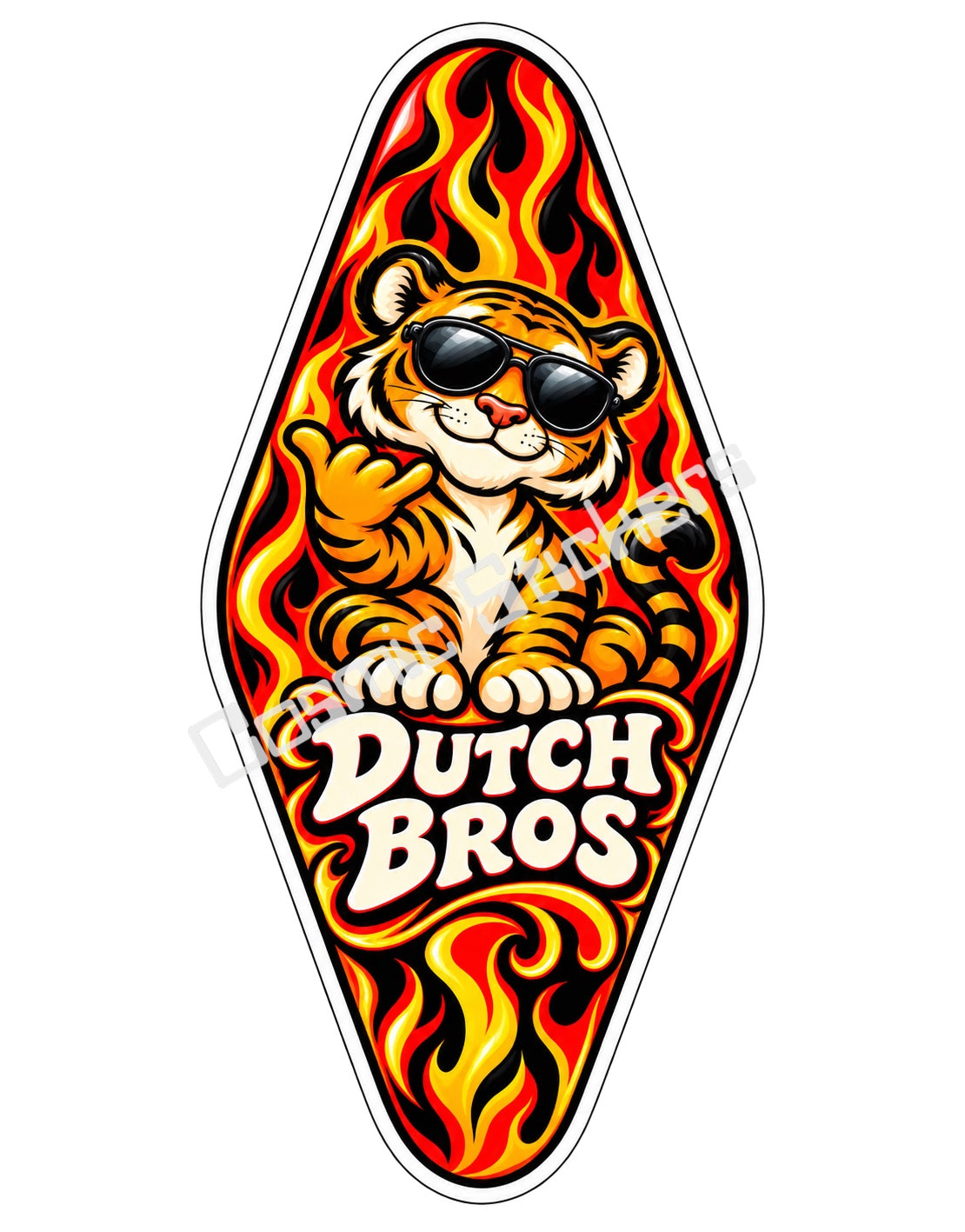 Fan Made Dutch Bros Flame Tiger Motel Key Sticker