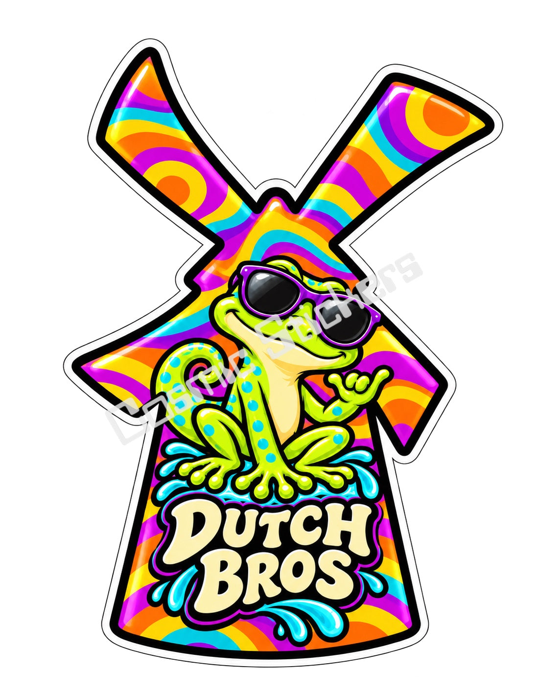 Fan Made Dutch Bros Rainbow Gecko Windmill Sticker