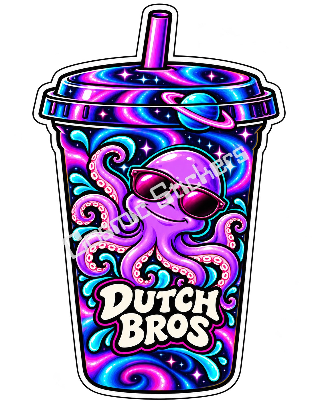 Fan Made Dutch Bros Galaxy Octopus Iced Coffee Cup Sticker