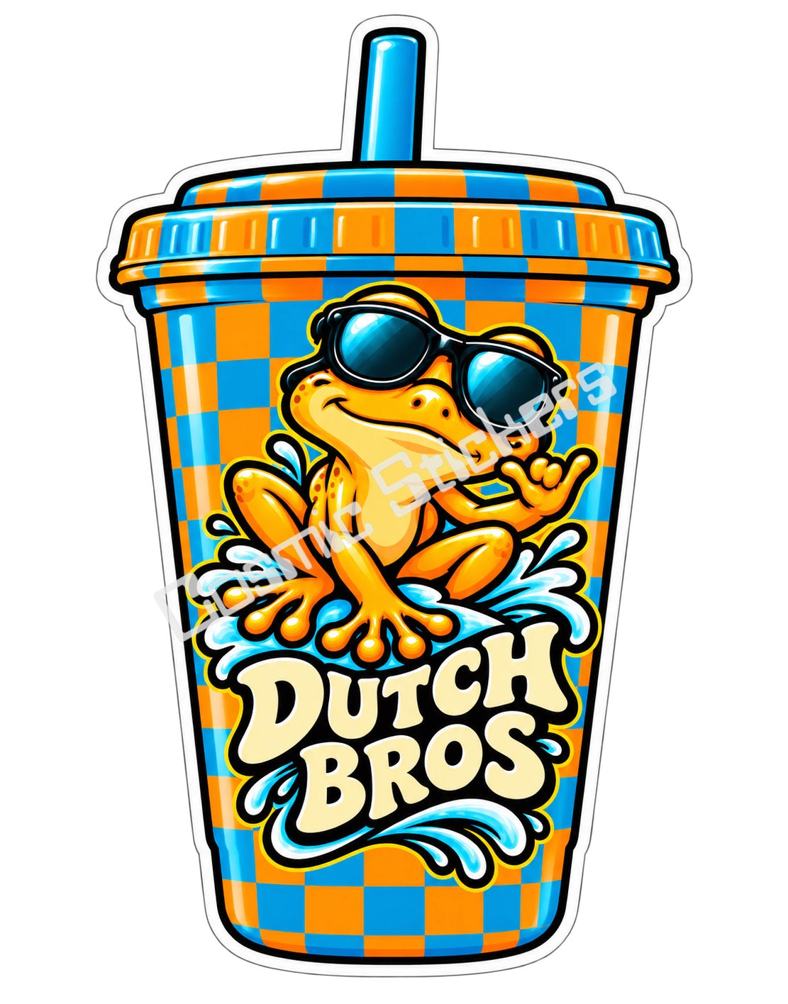 Fan Made Dutch Bros Checkerboard Frog Iced Coffee Cup Sticker