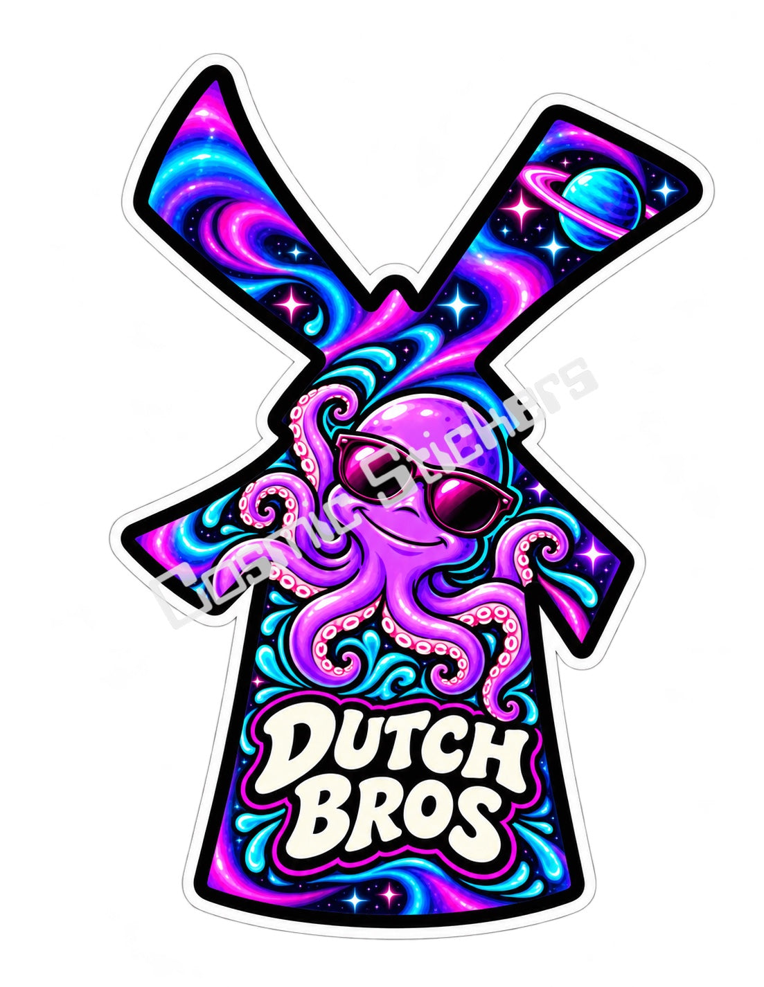 Fan Made Dutch Bros Galaxy Octopus Windmill Sticker