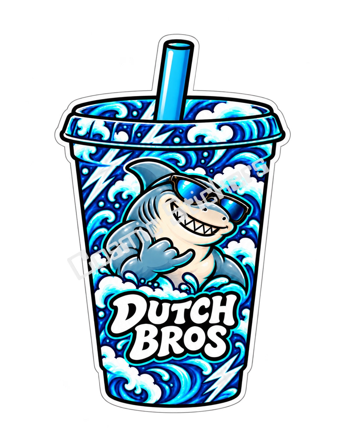 Fan Made Dutch Bros Ocean Shark Iced Coffee Cup Sticker