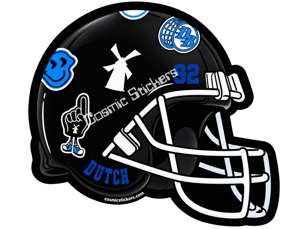 Fan-made Dutch 92 football helmet sticker in black with blue and white details