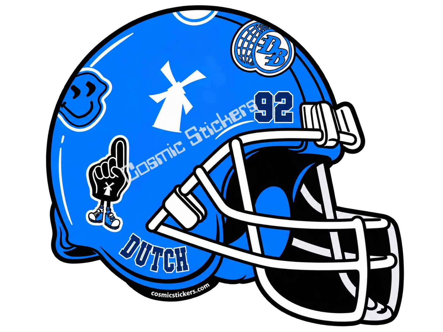 Fan-made Dutch 92 football helmet sticker in blue with white and black details
