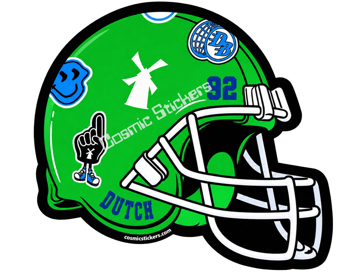 Fan-made Dutch 92 football helmet sticker in green with blue and white details