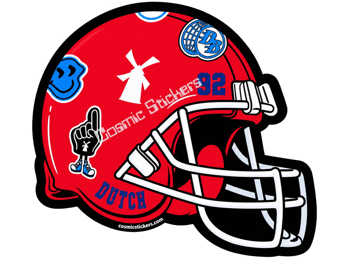 Fan-made Dutch 92 football helmet sticker in red with blue and white details