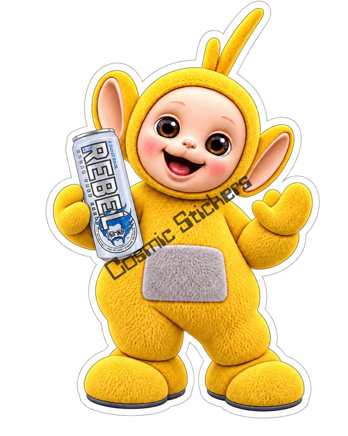Laa-Laa fan-made Dutch Bros Sugar-Free Rebel Can sticker